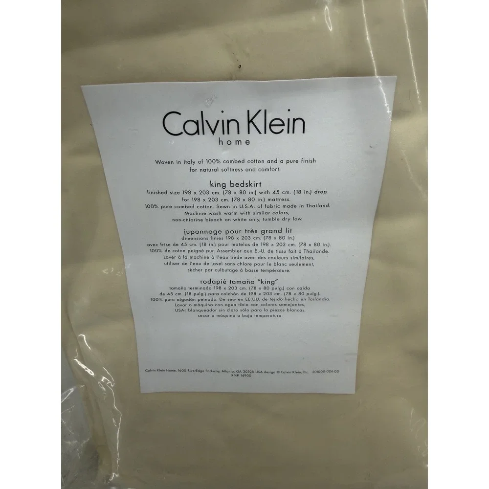 Calvin Klein Home‎ King Bed Skirt Beige 100% Cotton New Italy